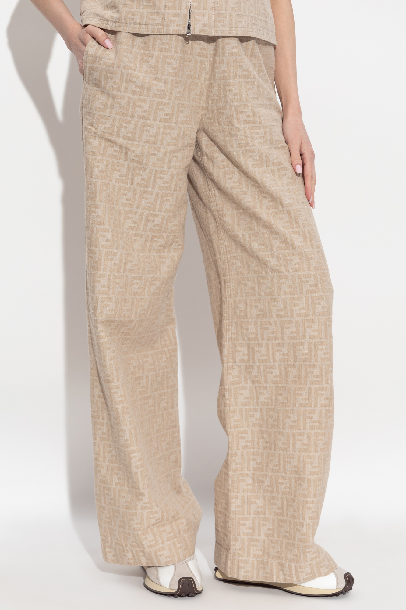 パンツ FENDI 90s Monogram Leather Pant FENDI Black Zucca Logo Trouser Pants Vintage FF Polyester